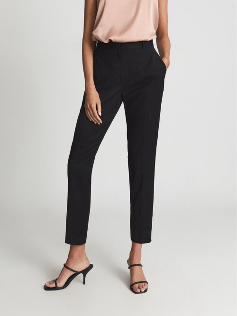 Reiss Hayes Slim Wool Blend Trousers Black High Rise Size 4